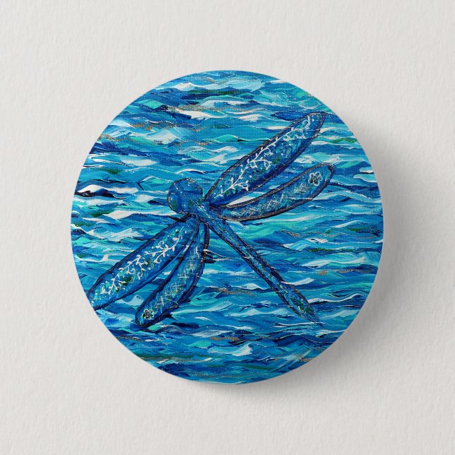 Macaron Rond 5 Cm Peinture de libellules bleues (Devant)