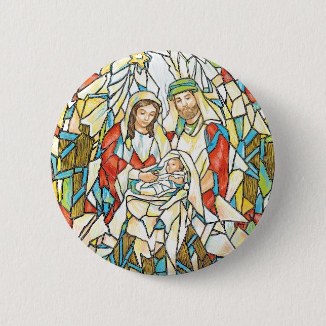 Macaron Rond 5 Cm Peinture de nativité en verre souillé (Devant)