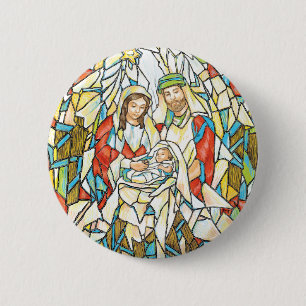 Macaron Rond 5 Cm Peinture de nativité en verre souillé