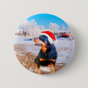 Macaron Rond 5 Cm Peinture de Noël de chien Rottweiler