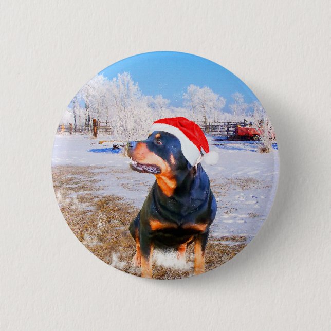 Macaron Rond 5 Cm Peinture de Noël de chien Rottweiler (Devant)