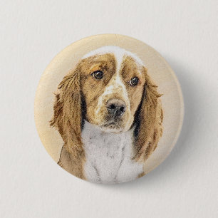 Macaron Rond 5 Cm Peinture de Welsh Springer Spaniel - Art canin ori