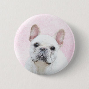 Macaron Rond 5 Cm Peinture française de Bulldog (Crème/Blanc) - Art 