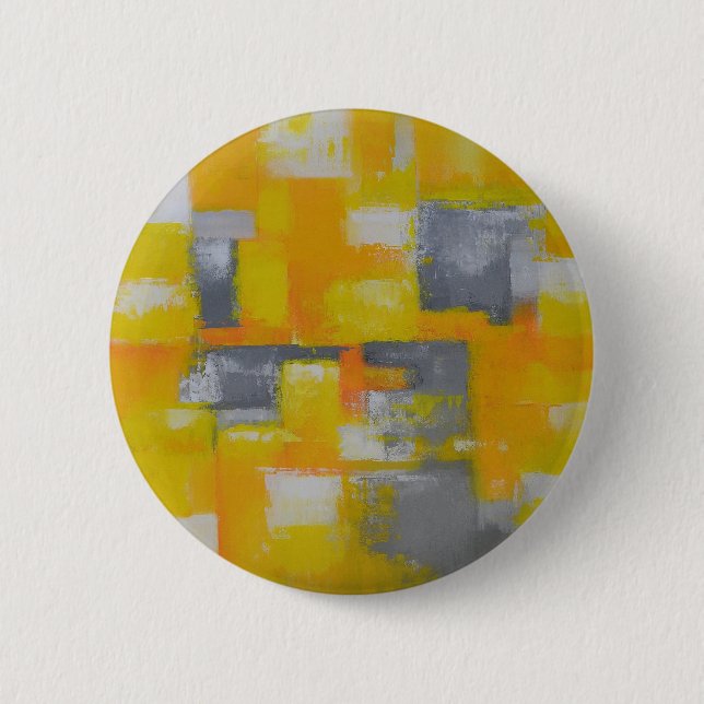 Macaron Rond 5 Cm peinture gris jaune blanc abstrait (Devant)