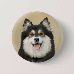Macaron Rond 5 Cm Peinture Lapphund Finlandaise - Joli art original 