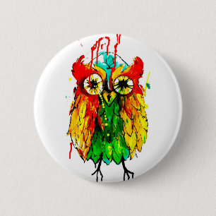 Macaron Rond 5 Cm Peinture lumineuse de couleur de hibou d'encre de