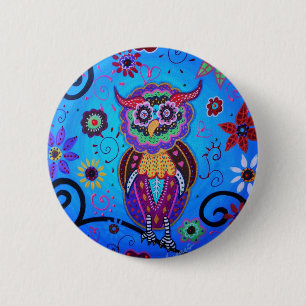 Macaron Rond 5 Cm Peinture mexicaine de hibou de Talavera