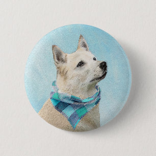 Macaron Rond 5 Cm Peinture norvégienne Buhund - jolie art original c