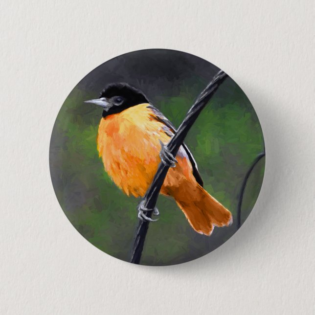 Macaron Rond 5 Cm Peinture Oriole - Art Oiseau Original (Devant)