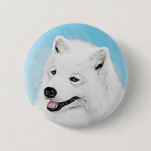 Macaron Rond 5 Cm Peinture Samoyed - Cute Original Chien Art
