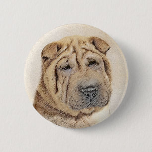 Macaron Rond 5 Cm Peinture Shar Pei - Cute Original Chien Art