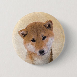 Macaron Rond 5 Cm Peinture Shiba Inu (Rouge) - Art Chien original