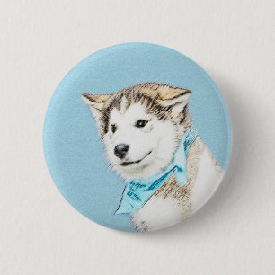 Macaron Rond 5 Cm Peinture Sibérienne Husky Puppy - Art Chien origin