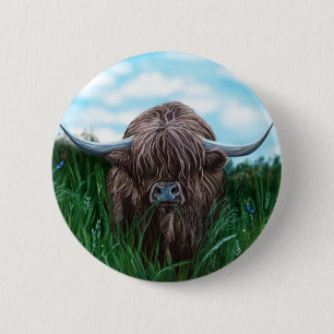 Macaron Rond 5 Cm Peinture sur la vache écossaise des Highlands