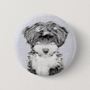 Macaron Rond 5 Cm Peinture Tibétaine Terrier - Cute Original Chien A