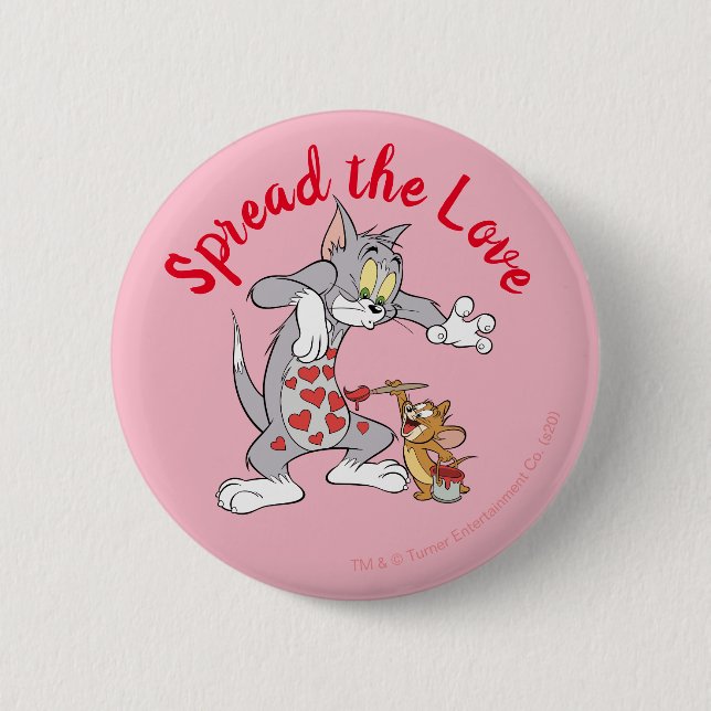 Macaron Rond 5 Cm Peinture Tom & Jerry Coeurs de Saint-Valentin (Devant)