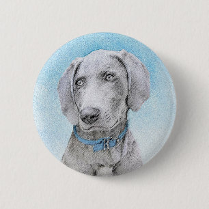 Macaron Rond 5 Cm Peinture Weimaraner - Joli art original chien