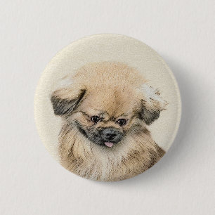 Macaron Rond 5 Cm Pekingese Painting - Cute Original Dog Art