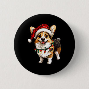 Macaron Rond 5 Cm Pembroke Welsh Corgi Père Noël Lumières de l'Arbre