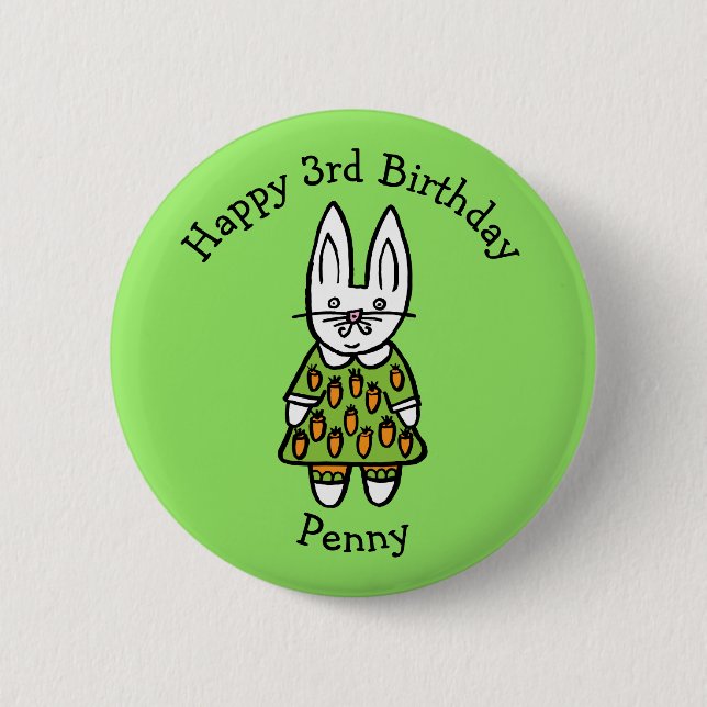 Macaron Rond 5 Cm Penny le lapin personnalisé Joyeux anniversaire (Devant)