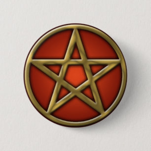 Macaron Rond 5 Cm Pentagramme d'or sur le feu