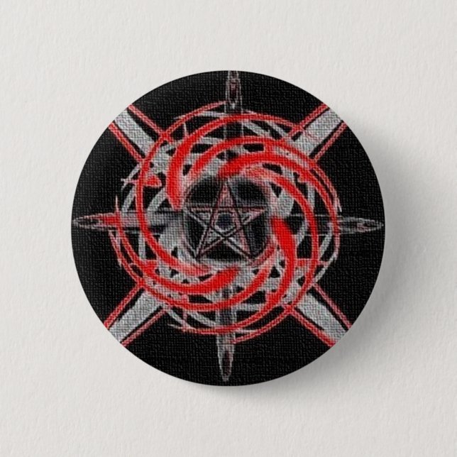 Macaron Rond 5 Cm Pentagramme rouge étoile au feu (Devant)