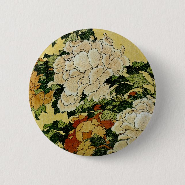 Macaron Rond 5 Cm Peonies et papillon (Devant)
