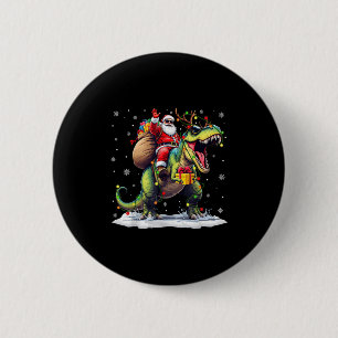 Macaron Rond 5 Cm Père Noël à cheval sur un dinosaure T Rex Noël Gar