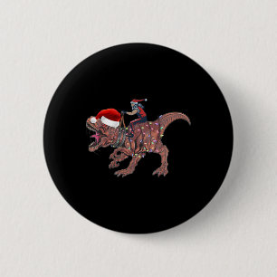 Macaron Rond 5 Cm Père Noël à cheval sur un dinosaure T Rex Noël Gar