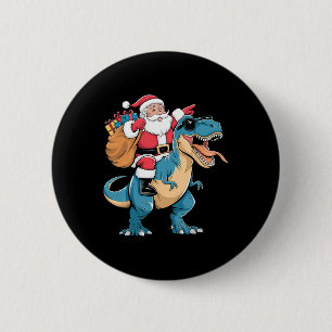 Macaron Rond 5 Cm Père Noël à cheval sur un dinosaure T Rex Noël Gar