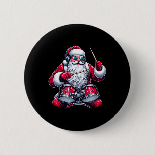 Macaron Rond 5 Cm Père Noël batteur drôle de Noël Père Noël jouant d