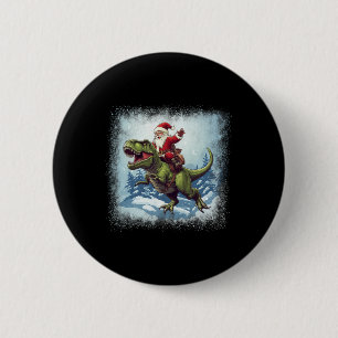 Macaron Rond 5 Cm Père Noël chevauchant un dinosaure T-rex Noël drôl