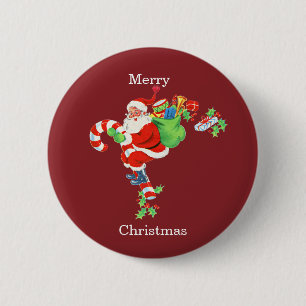 Macaron Rond 5 Cm Père Noël chevauchant une canne à sucre