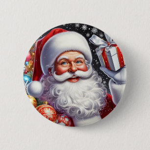 Macaron Rond 5 Cm Père Noël classique avec présent & ornements