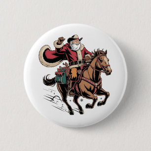 Macaron Rond 5 Cm Père Noël cow-boy à cheval Noël