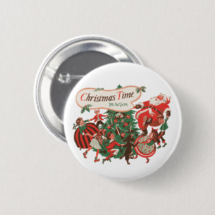 Macaron Rond 5 Cm Père Noël de Noël vintage et enfants dansants