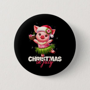 Macaron Rond 5 Cm Père Noël drôle Cochon Hawaïen Noël en Juillet Pla