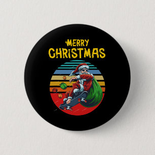 Macaron Rond 5 Cm Père Noël en skateboard Noël drôle skater cadeau d
