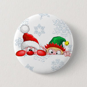 Macaron Rond 5 Cm Père Noël et Elf Cute et drôle Caractères Pékin