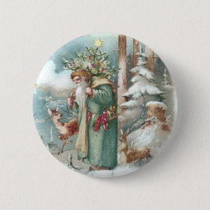 Macaron Rond 5 Cm Père Noël et Noël de cru d'animaux de forêt