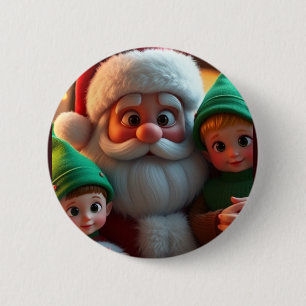 Macaron Rond 5 Cm Père Noël et ses lutins