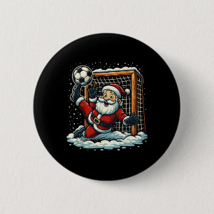 Macaron Rond 5 Cm Père Noël Gardien de but de football Sports Jouant