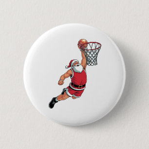 Macaron Rond 5 Cm Père Noël jouant au basket-ball Amoureux du sport