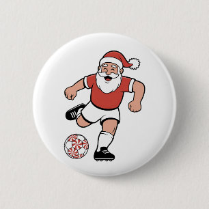 Macaron Rond 5 Cm Père Noël jouant au football Noël Joueur Sport