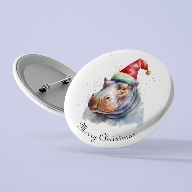 Macaron Rond 5 Cm Père Noël Little Hippo, coutume (Créateur téléchargé)
