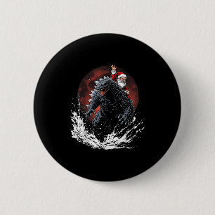Macaron Rond 5 Cm Père Noël montant le monstre japonais Kaiju pour l