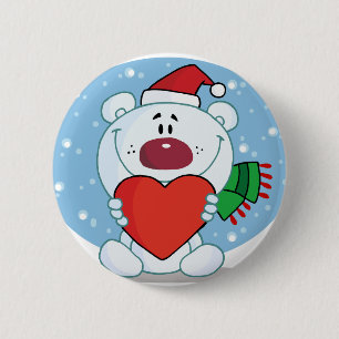 Macaron Rond 5 Cm Père Noël Ours blanc au coeur