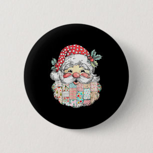 Macaron Rond 5 Cm Père Noël patchwork visage Noël vintage hommes W
