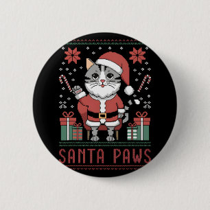 Macaron Rond 5 Cm Père Noël Paws Chat Santa Hat Noël Kitten Xmas Ugl