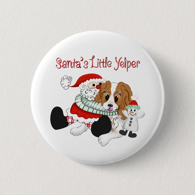Macaron Rond 5 Cm Père Noël Petit Yelper Cavalier King Charles (Devant)